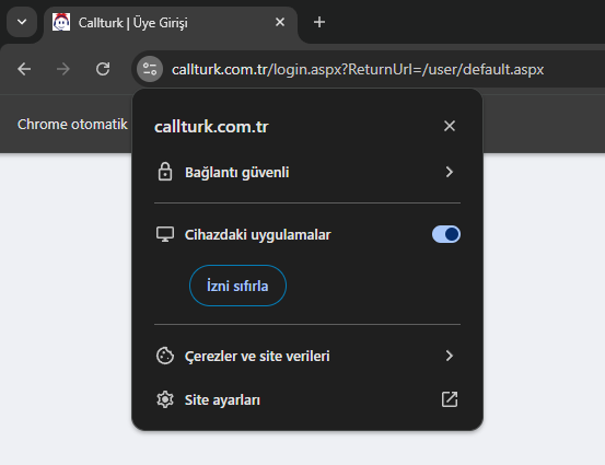 Site ayarlarından izni açın